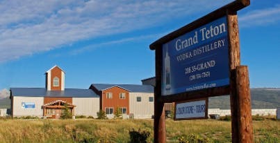 Grand Teton Distillery sign in Driggs, ID a part of Teton Valley, Eastern Idaho and Yellowstone Teton Territory.