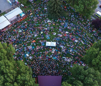 Overhead view of Teton Valley's Music on Main in Victor Idaho, a part of Yellowstone Teton Territory.