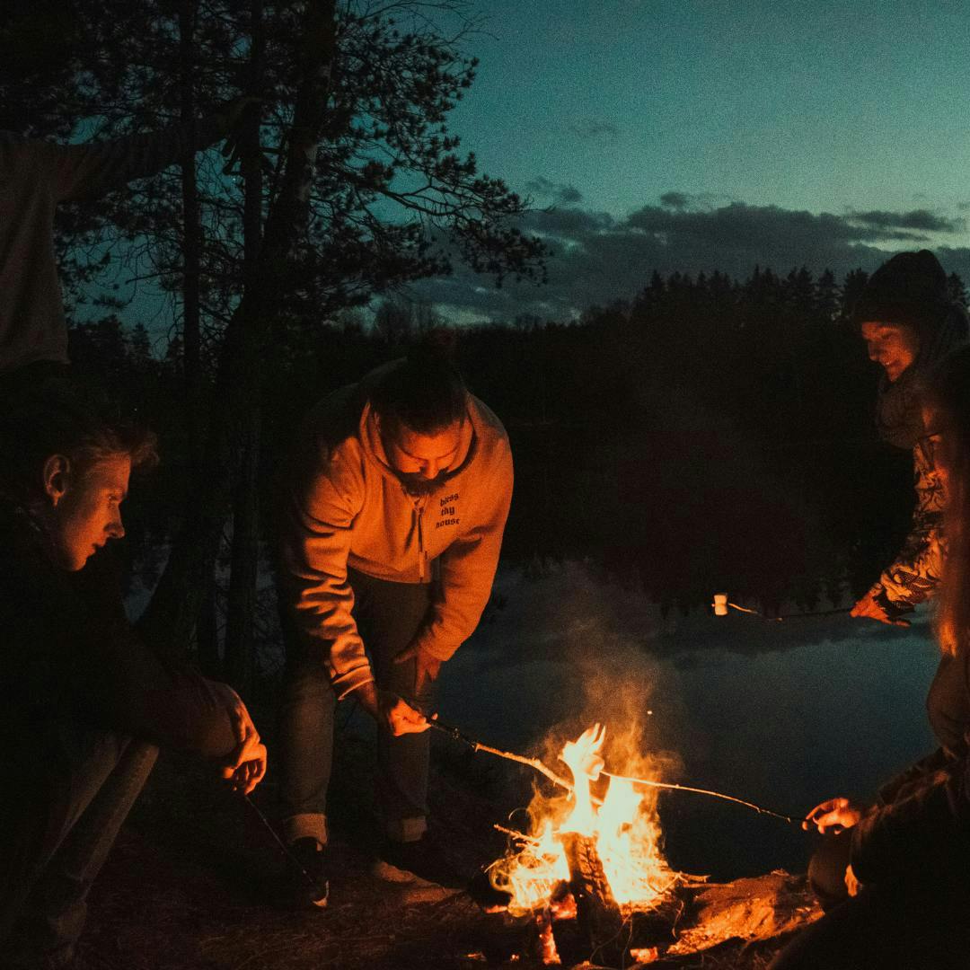 Cooking s'mores at a campfire at a campsite in Eastern Idaho and Yellowstone Teton Territory.