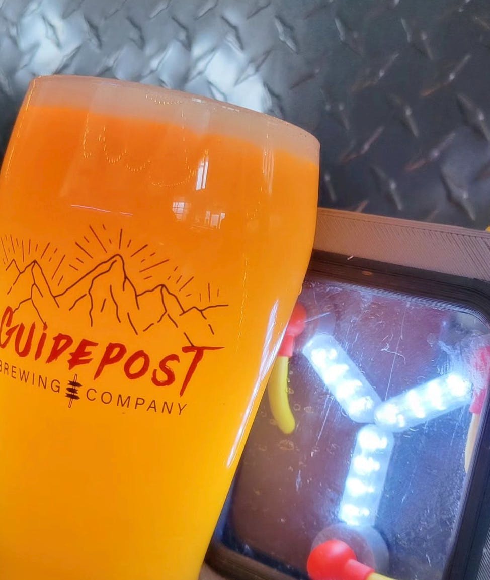 A beer is served at the Guidepost Brewing Company in Victor Idaho, Teton Valley in Yellowstone Teton Territory.