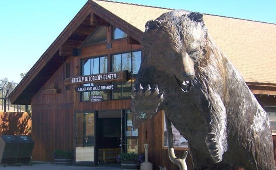 Entrance to Grizzly & Wolf Discovery Center in West Yellowstone Montana in Yellowstone Teton Territory.