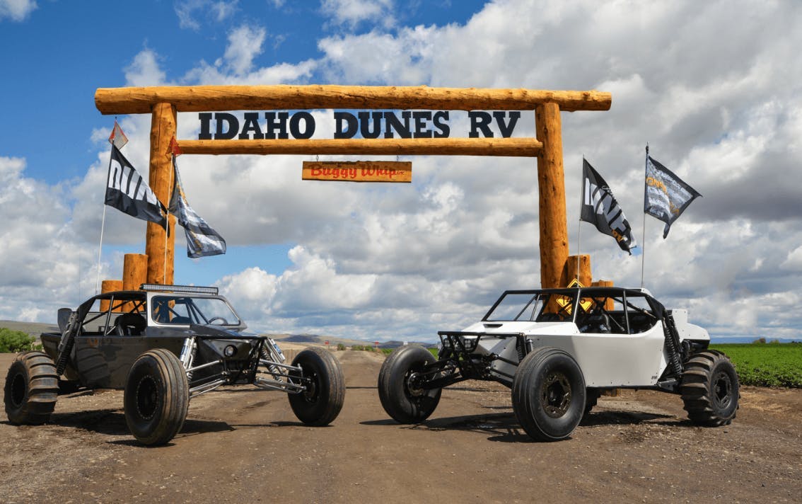 The sign to Idaho Dunes RV for sand dune rentals in St. Anthony in Yellowstone Teton Territory.